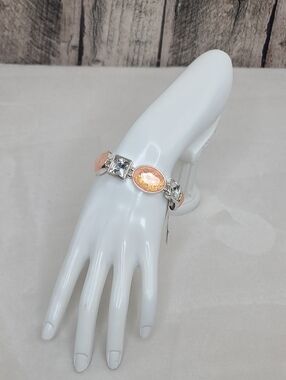 Gennaro Silver Tone Fitted Rhinestone/Crystal Stretch Bracelet Silver/Orange NWT